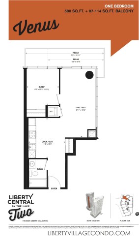 1 Bedroom floor plan at liberty central by the lake 2 condo_Venus