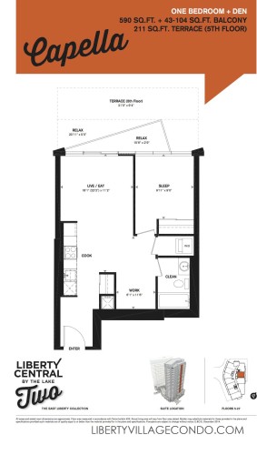 1Bedroom and Den floorplan for liberty central by the lake two_Capella