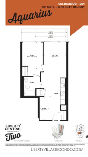 Floorplan for one Bedroom and den_Aquarius at liberty central by the lake phase 2