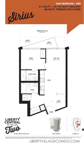 Liberty Central by the lake 2 floorplan 1 Bedroom+Den_Sirius