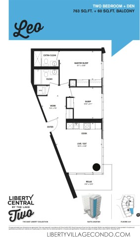 Liberty Central by the lake two floorplan for 2 Bedroom+Den_Leo